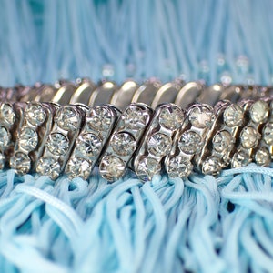 Vintage Silver Tone Clear Rhinestone Stretchy Expander Bangle Bracelet