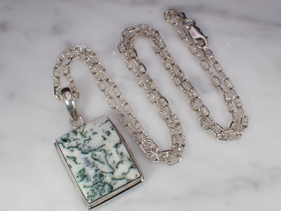 Vintage Sterling Silver Rectangle Moss Dentritic … - image 3