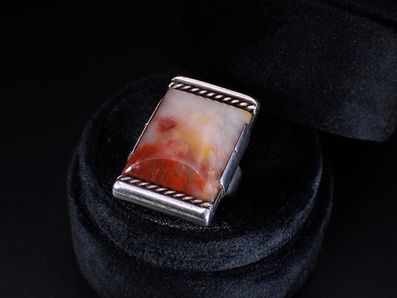 Vintage Unsigned Sterling Silver Rectangle White … - image 12