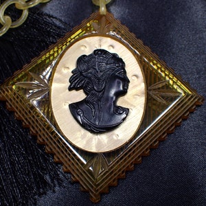 Apple Juice Bakelite 1920&#39;s Re-Imagined One of a Kind Cameo Necklace SawDustFINERY Core