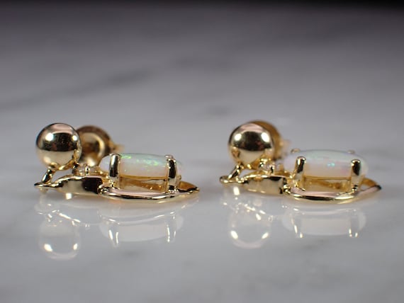 14K Yellow Gold Genuine Opal & Diamond Small Hear… - image 5