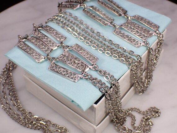 Unsigned Silver Tone Opera Length Double Strand F… - image 7