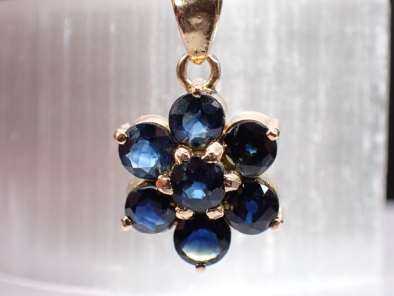 Antique 14K Yellow Gold Natural Blue Sapphire Flo… - image 8