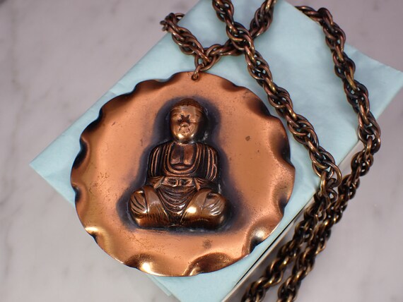 Vintage Mid Century Copper Buddha Medallion Penda… - image 10