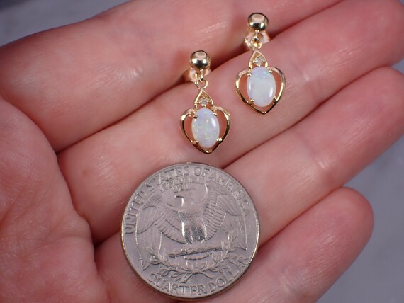 14K Yellow Gold Genuine Opal & Diamond Small Hear… - image 7
