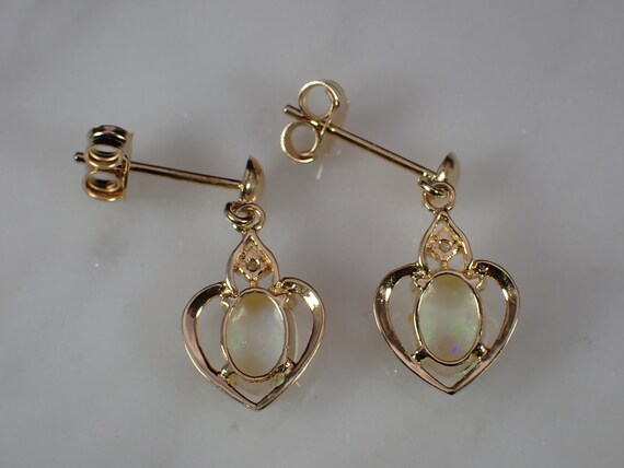 14K Yellow Gold Genuine Opal & Diamond Small Hear… - image 6