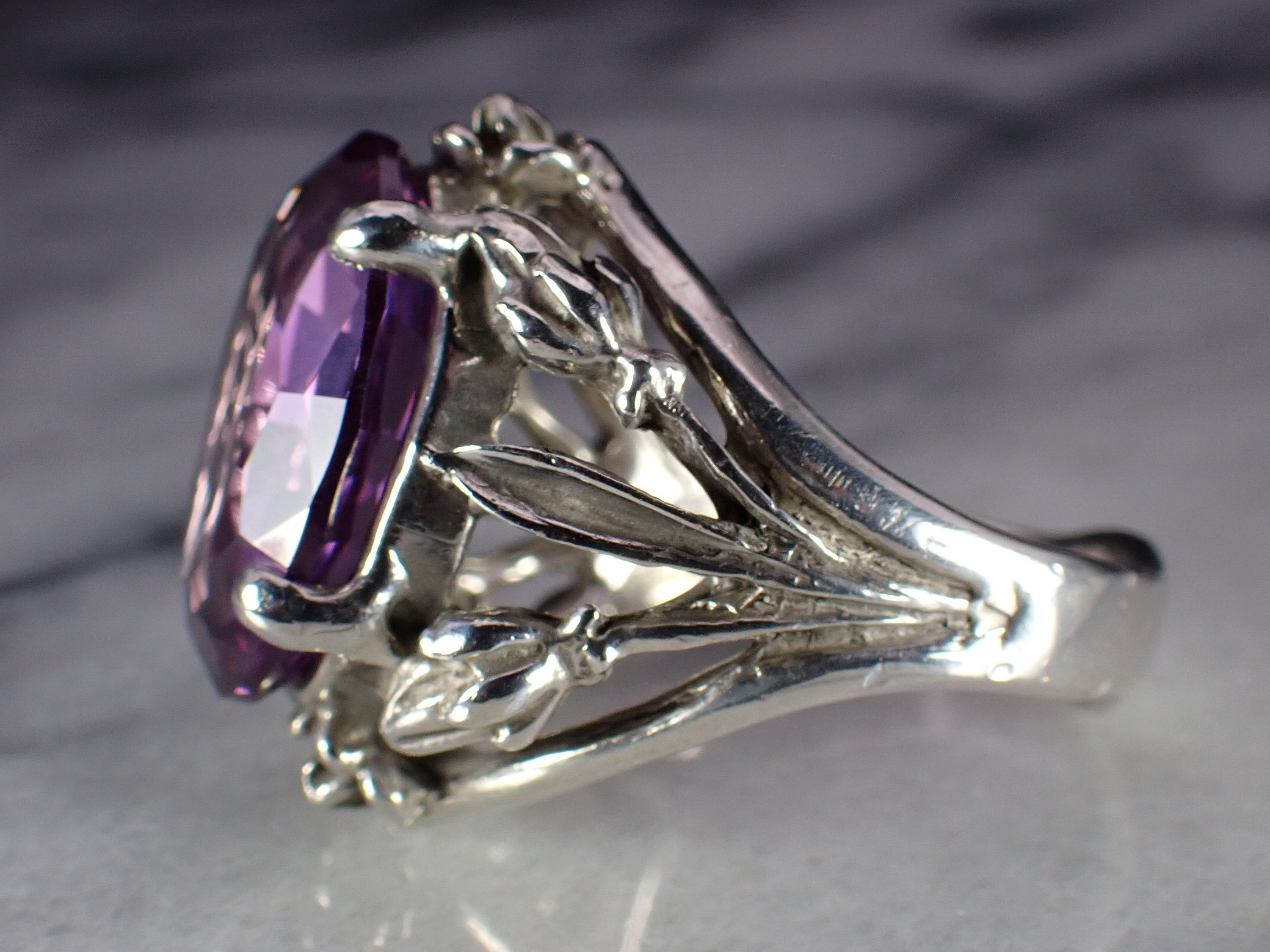 Vintage Creato IN Laboratorio Viola Zaffiro Pietra Argento Sterling