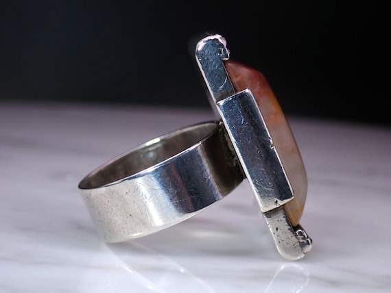 Vintage Unsigned Sterling Silver Rectangle White … - image 6