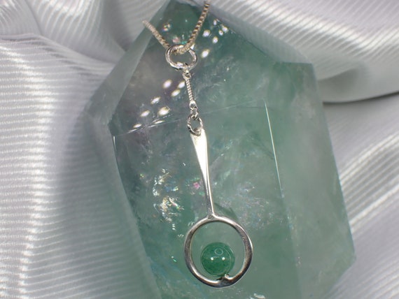 Stunning Vintage Sterling Silver Jade Bead Pendan… - image 1