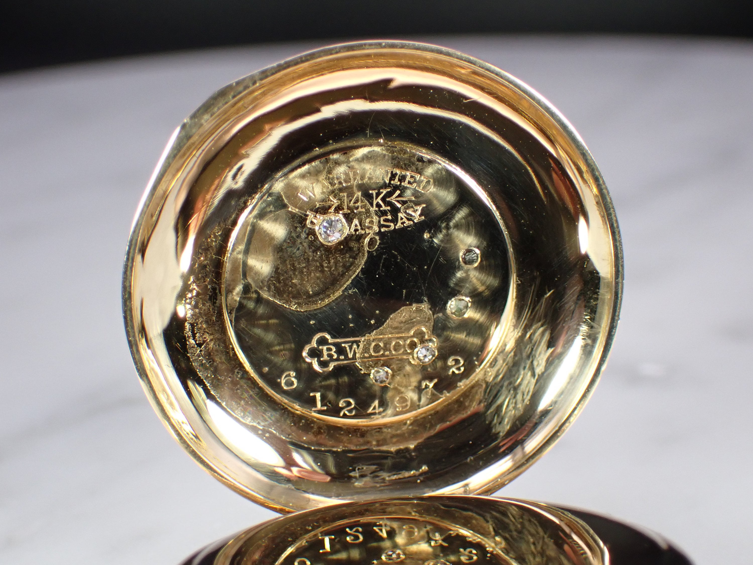 Antique 1901 14K Gold & Diamond Manual 7 Jewel Waltham Pocket