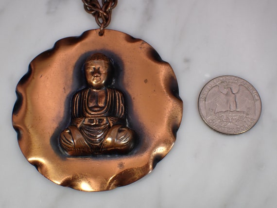 Vintage Mid Century Copper Buddha Medallion Penda… - image 7