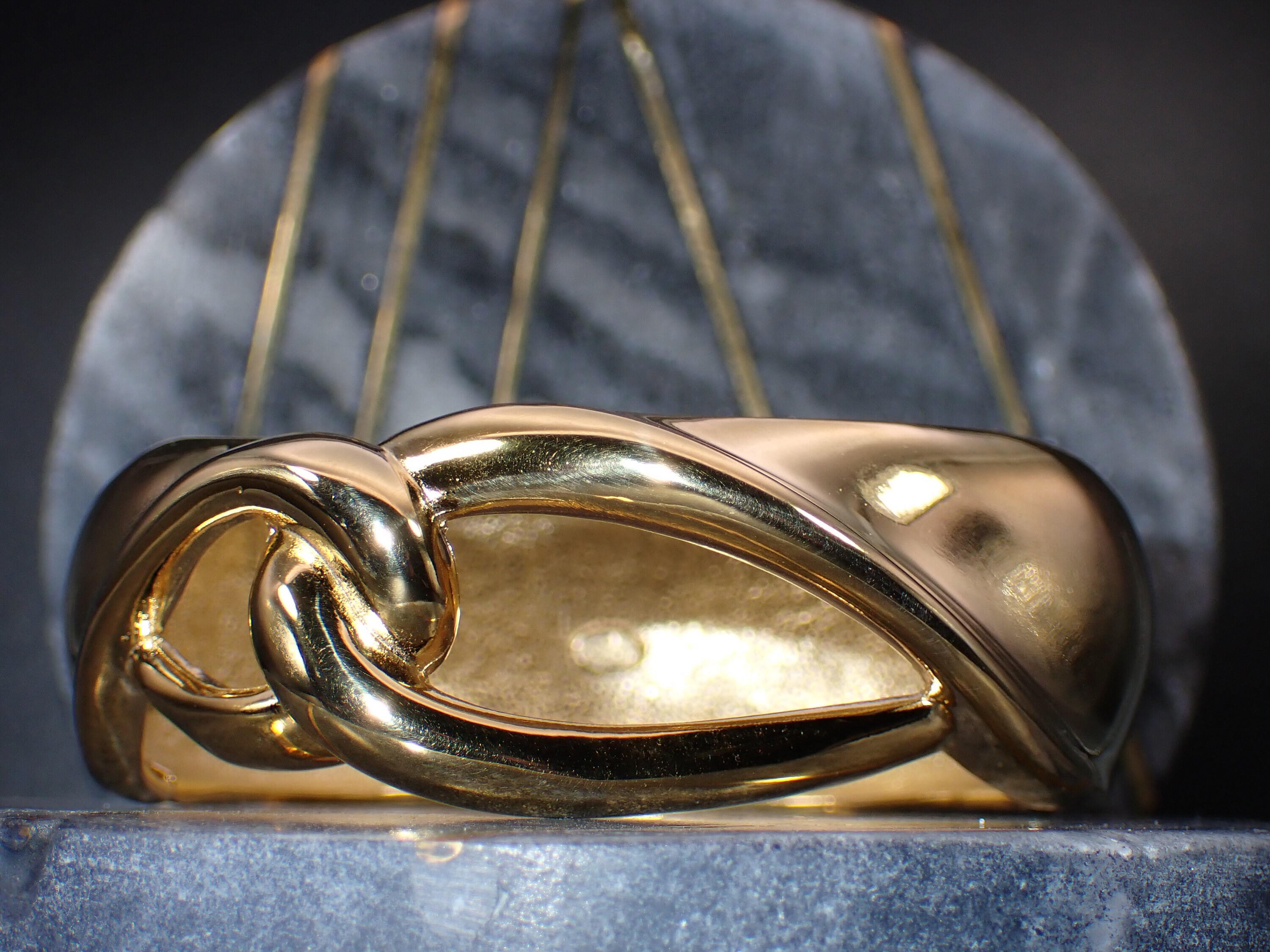 Retro Givenchy Glossy Gold Tone Hinged Love Knot Design Bangle