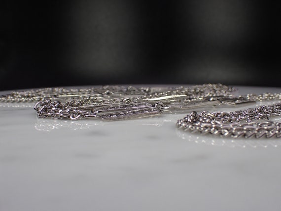 Unsigned Silver Tone Opera Length Double Strand F… - image 4