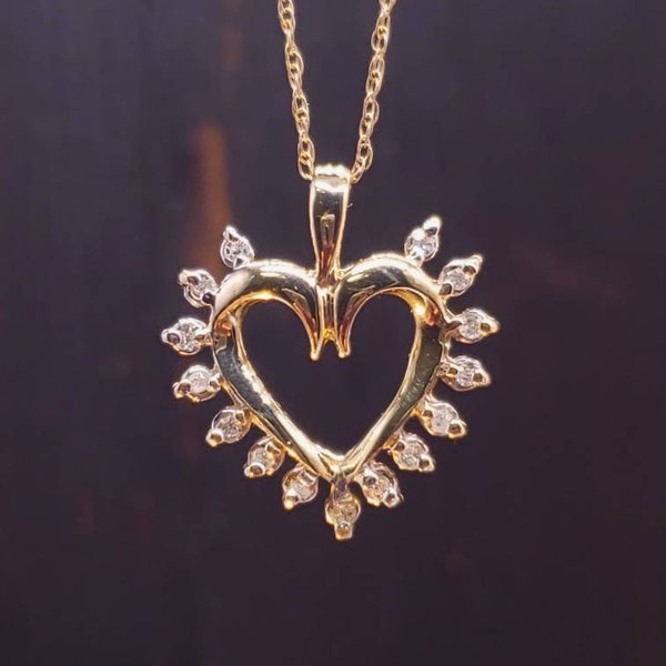 Diamond Encrusted Heart Necklace Etsy