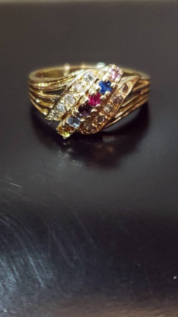 Vintage 14K Diamond And Multistone Mother's Ring
