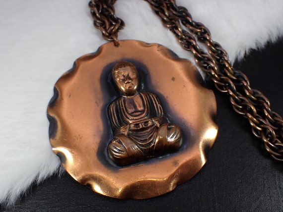 Vintage Mid Century Copper Buddha Medallion Penda… - image 1
