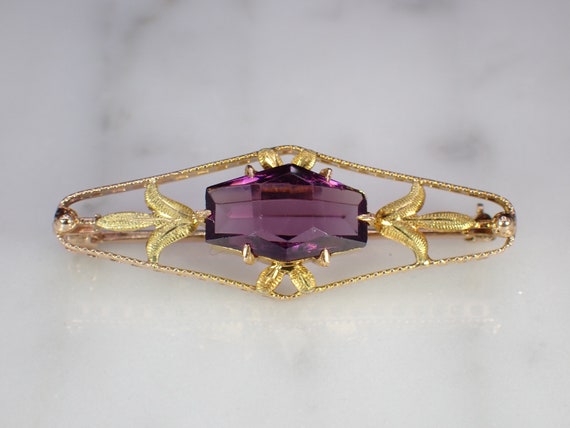 Victorian Vintage 10K Rose & Yellow Gold Purple G… - image 1