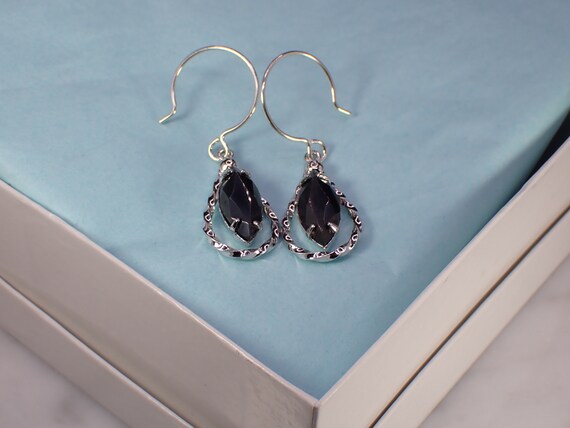 Vintage Sterling Silver & Marquise Hematite Drop … - image 8