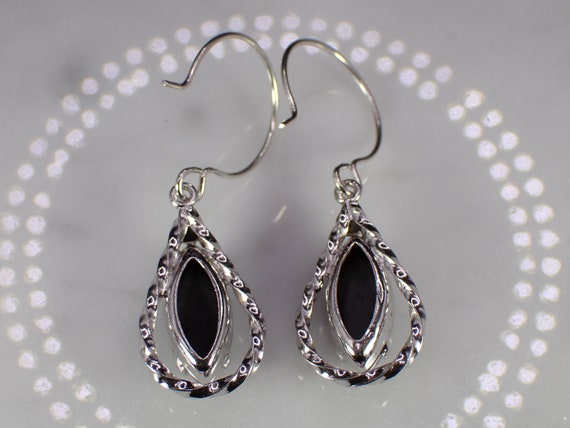 Vintage Sterling Silver & Marquise Hematite Drop … - image 6