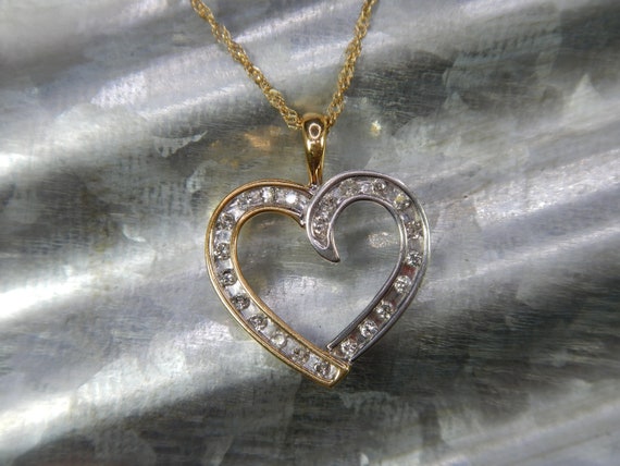 Two Tone Gold Diamond Heart Pendant - Etsy