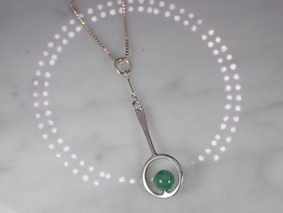 Stunning Vintage Sterling Silver Jade Bead Pendan… - image 5