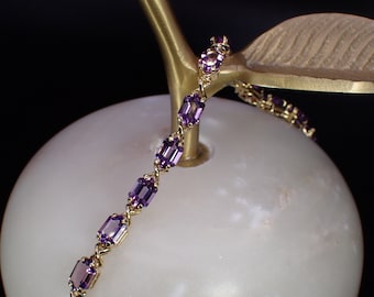 Fantastic Vintage 14K Yellow Gold Fancy Cut Amethyst Tennis Bracelet