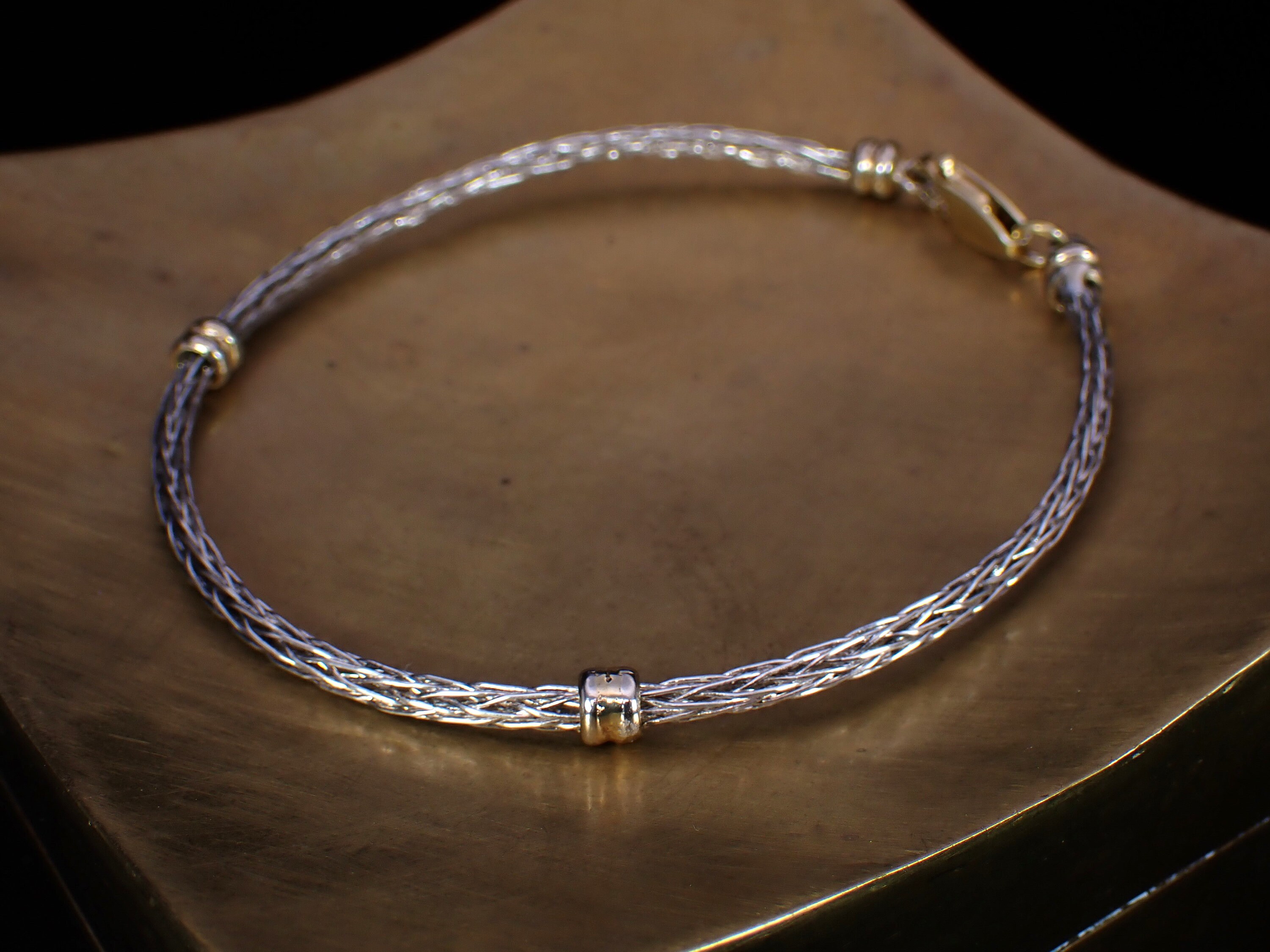 Vintage Two Tone Sterling Silver Wheat Braid 1/8