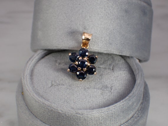 Antique 14K Yellow Gold Natural Blue Sapphire Flo… - image 10