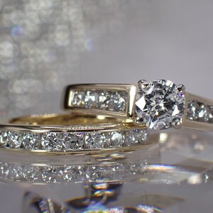 Diamond Engagement Wedding Ring Set 14K Gold Brilliant 0.61 Center