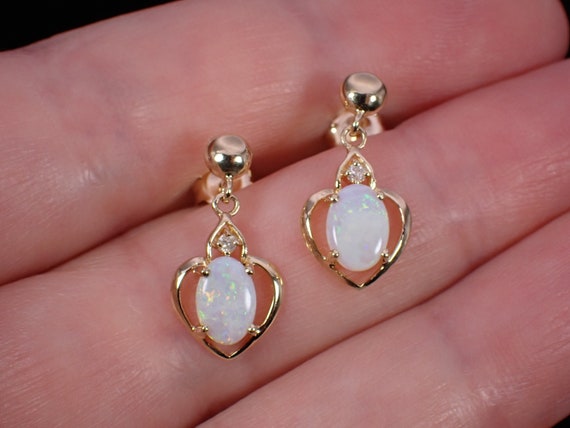 14K Yellow Gold Genuine Opal & Diamond Small Hear… - image 2