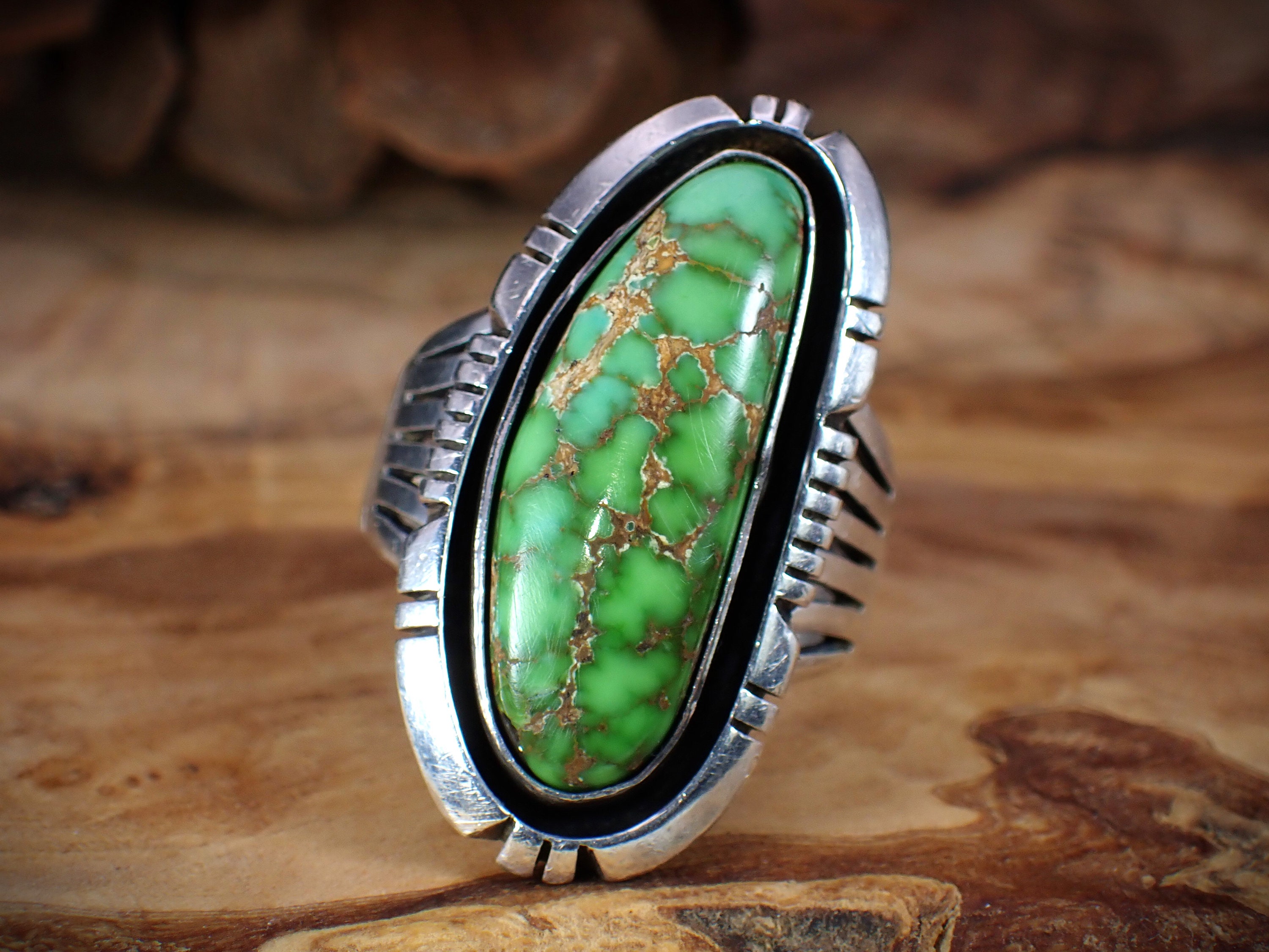Sonoran Gold Turquoise Signed P. Sanchez Vintage Sterling Silver Statement Ring