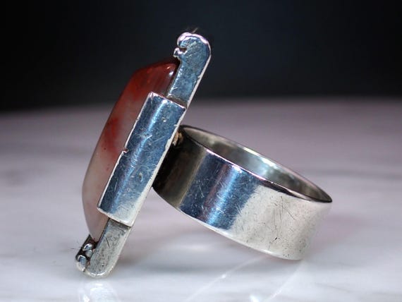 Vintage Unsigned Sterling Silver Rectangle White … - image 4