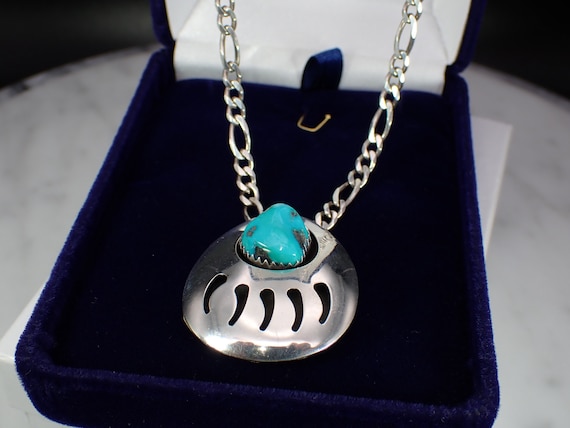 Large Navajo Turquoise Shadow Box Bear Paw --Native American