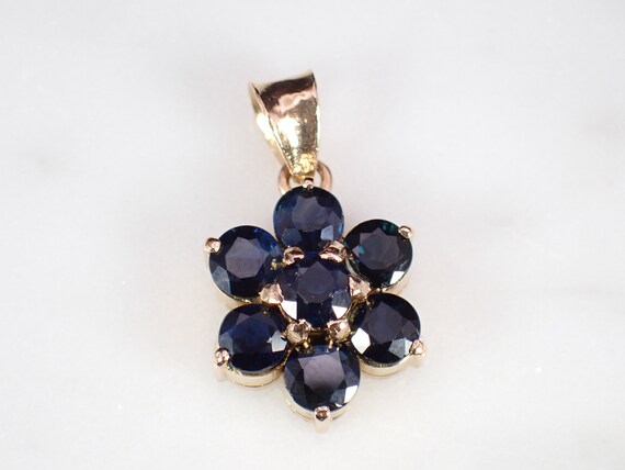 Antique 14K Yellow Gold Natural Blue Sapphire Flo… - image 4