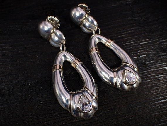 Door Knocker Style Earrings Two-tone Sterling Silver with Cubic Zirconia Door Knocker Style Earrings Two-tone Sterling Silver with Cubic Zirconia