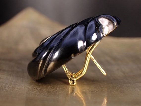 Art Deco Black Onyx Earrings 14k Omega French Cli… - image 6