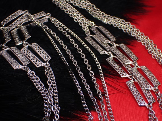 Unsigned Silver Tone Opera Length Double Strand F… - image 6