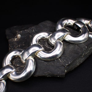 Vintage ZINA Sterling Silver Large Puffed Link Classic Design Retro Wide Bracelet