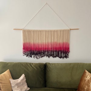 Pink Ombré Macrame Wall Hanging, Purple and Pink Dip Dyed Boho Headboard Wall Hanging