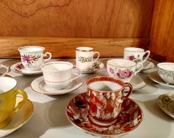 5 Mismatched Demitasse Tea Cups and Saucers  &quot;Each is at least half the size of a regular size cup or less&quot;.