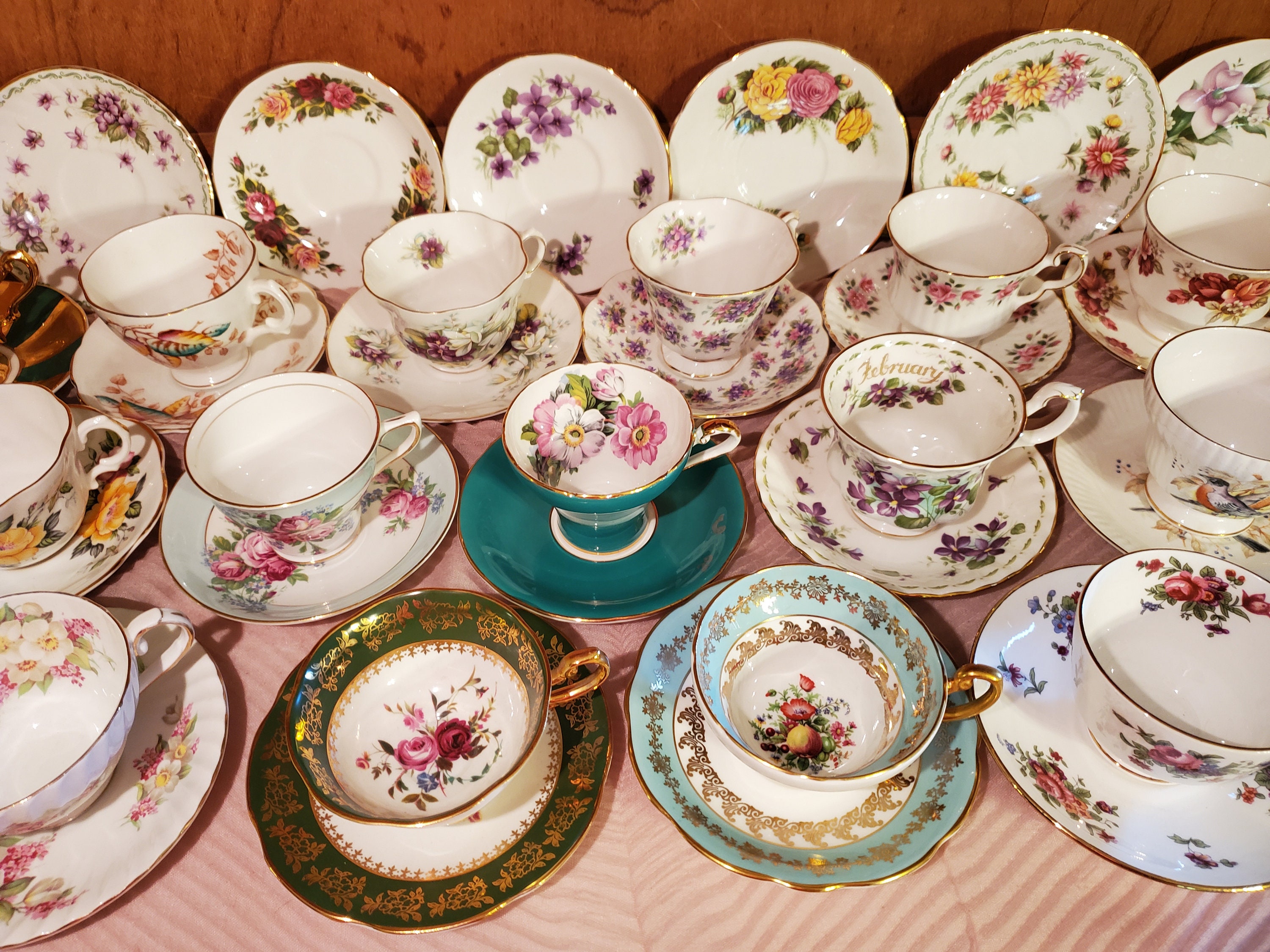 Vintage Mismatched Fine Bone China Tea Cups and Saucers Sold Individu…