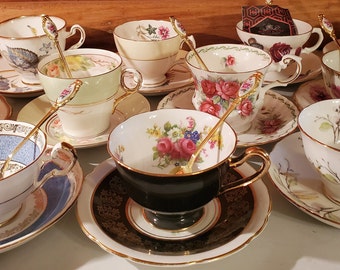 Fine Bone China Tea Cup and Saucer with Gold Tone Tea Spoon, Tea Bag and Gift Box