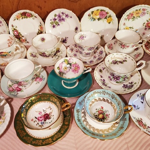 20 Vintage Mismatched Sets of Tea/Coffee Cups with Matching Saucers 40 Pieces