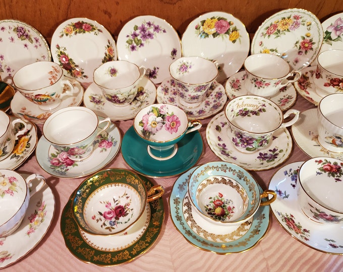 20 Vintage Mismatched Sets of Tea/Coffee Cups with Matching Saucers 40 Pieces
