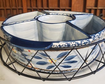 11 Piece Baker & Ramekins Set Chip and Dip Old World Blue by Temp-Tations