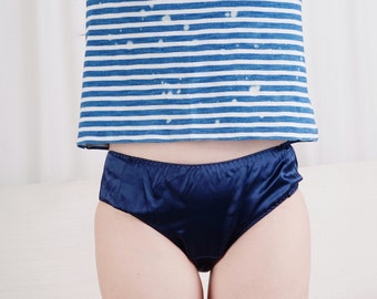 Navy Pure Mulberry Silk Bikini Panties | Mid Waist | 22 Momme | Float Collection