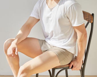 Beige Knitted Silk Men's Trunks | Mid Rise | Shimmer Collection