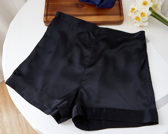 Black Pure Mulberry Silk Shorts | High-Waisted | 19 Momme | Soar Collection