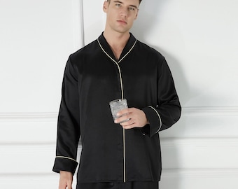 Daffodils-pyjama van pure zijde met lange mouwen voor heren