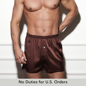 Deep Coffee pure moerbeizijde herenboxer | Halfhoge taille met knoopsluiting | 19 Mama | Soar-collectie